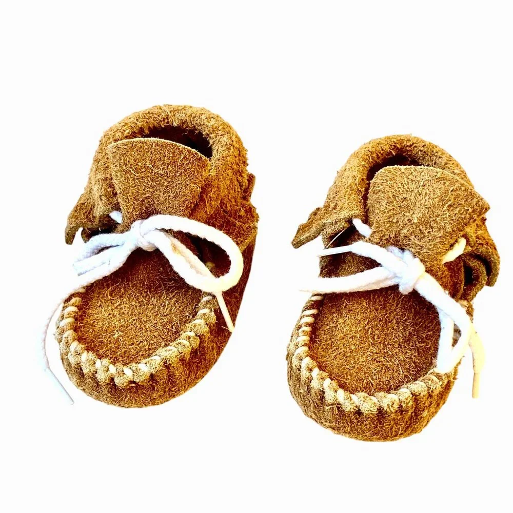 Genuine Buffalo Leather Baby Infant Moccasin Booties size 1 - 0-3 months NEW USA